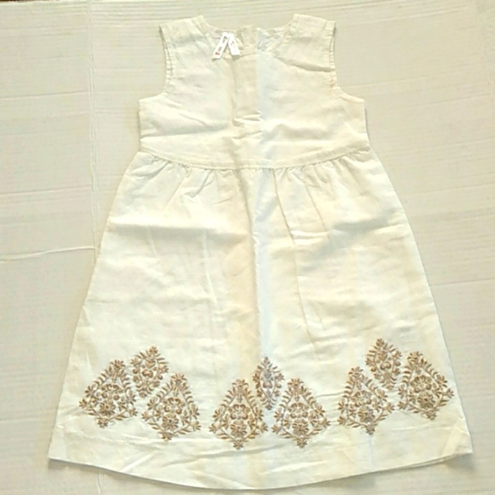 Old Navy Linen Cream 4T Embroidery Hemline Lined A Line dress